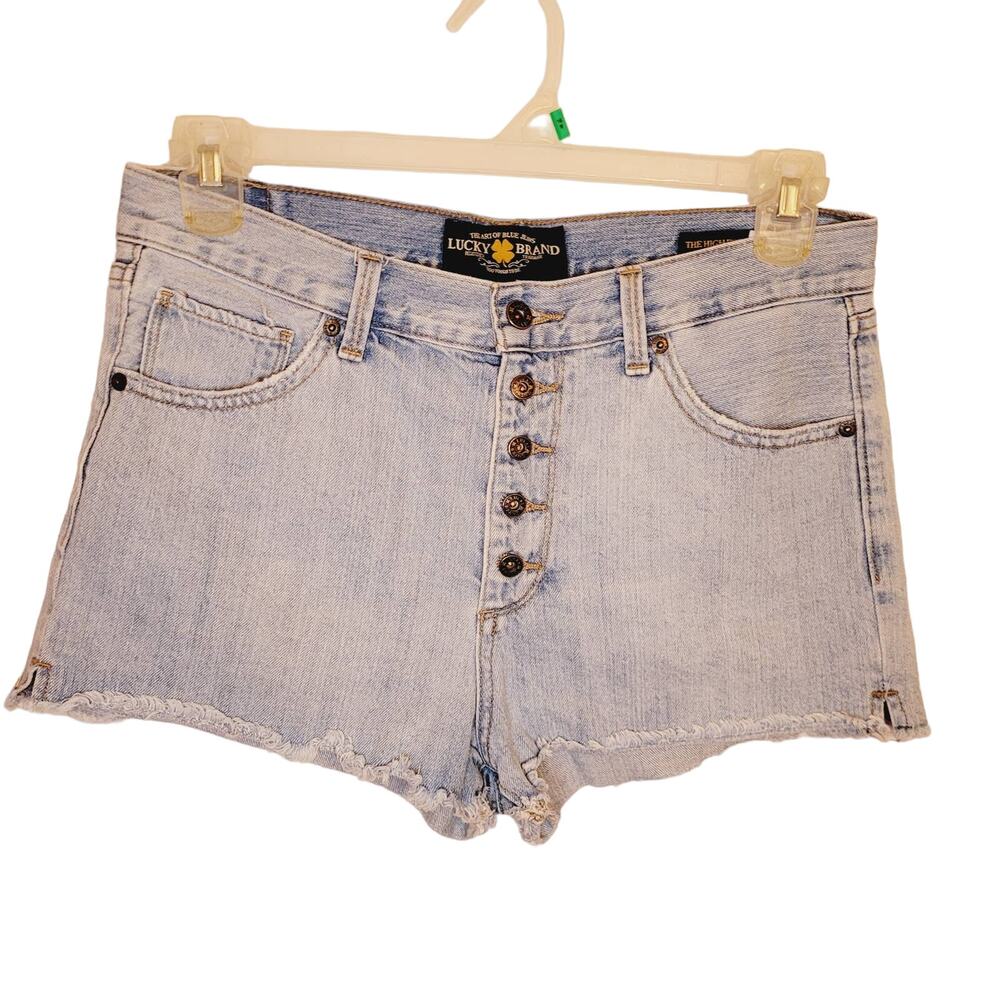 Lucky Brand womens The High Rise Shortie button fly cut off jean shorts size 8